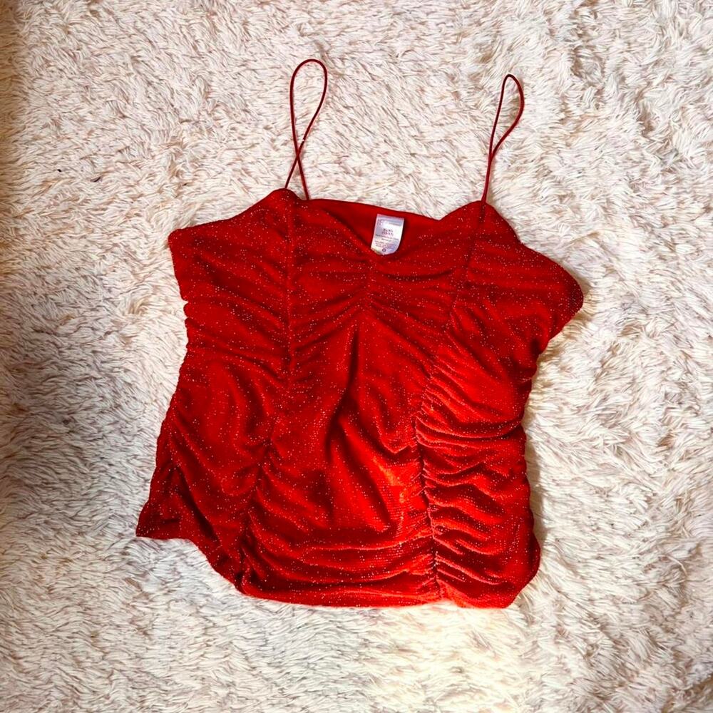 Red Sparkle Glam Ruched Slinky Sexy Powerful‎ Going Out Sassy Whimsygoth Top
